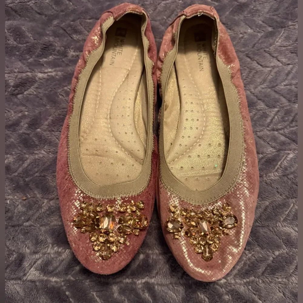 White Mountain Dusty Pink Jewel Embellished Flats